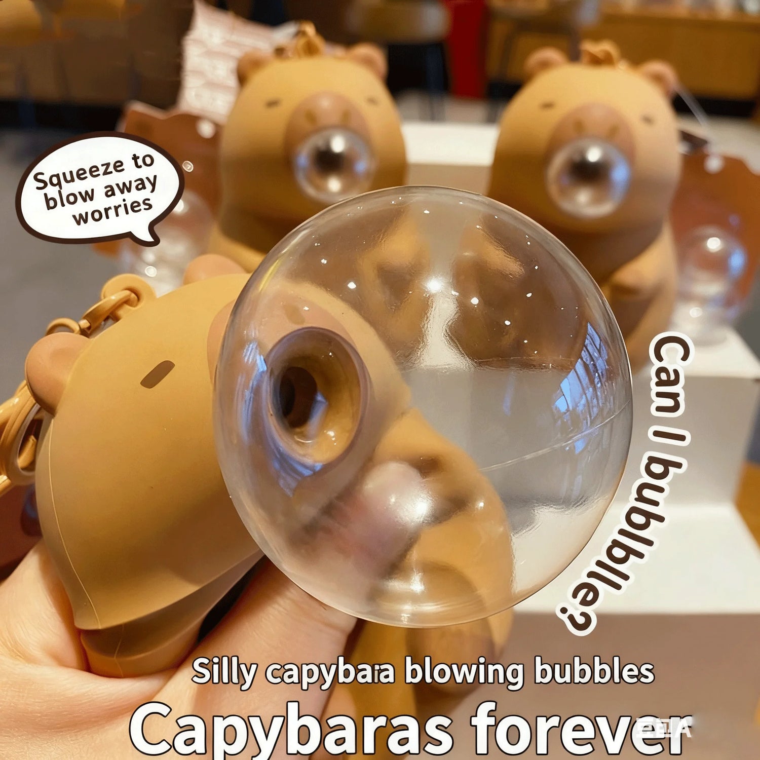 ぷにぷに泡が楽しいカピバラキーホルダー２個セット｜押して遊べるバッグチャーム｜子ども向け気分転換おもちゃ｜誕生日プレゼント・プチギフト｜カピバラ雑貨