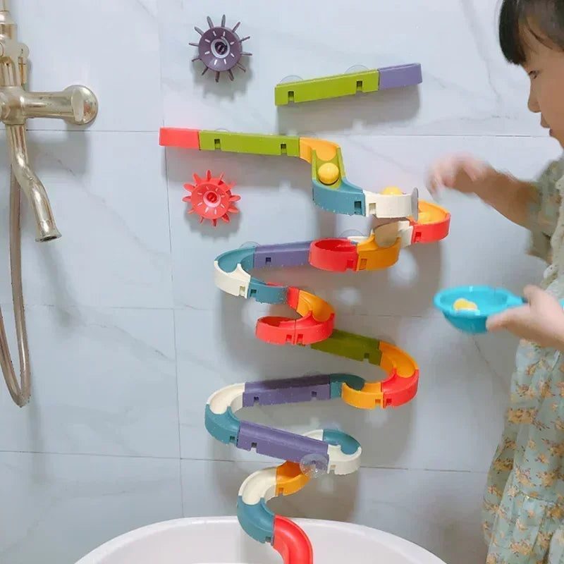 お風呂で遊べる吸盤式ウォータースライド｜ベビー バストイ 滑り台トラックセット｜知育・創造力アップ・吸盤固定｜組み立てDIYコースター＆ダックトイ