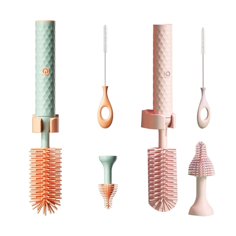 電動哺乳瓶ブラシ シリコン製｜哺乳瓶・マグ・ストローブラシセット｜USB充電式ボトルクリーナー｜赤ちゃん用ボトル洗浄ブラシ｜育児時短アイテム